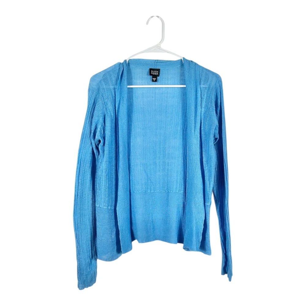 Eileen‎ Fisher Blue 100% Linen Open Front Cardigan